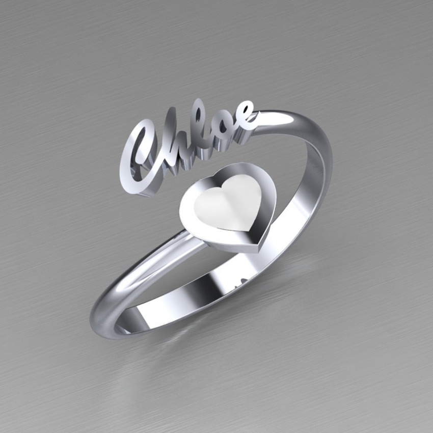 Bague prénom avec coeur de lait maternel  