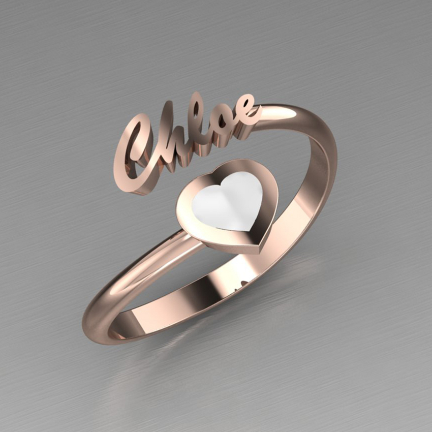 Bague prénom avec coeur de lait maternel  