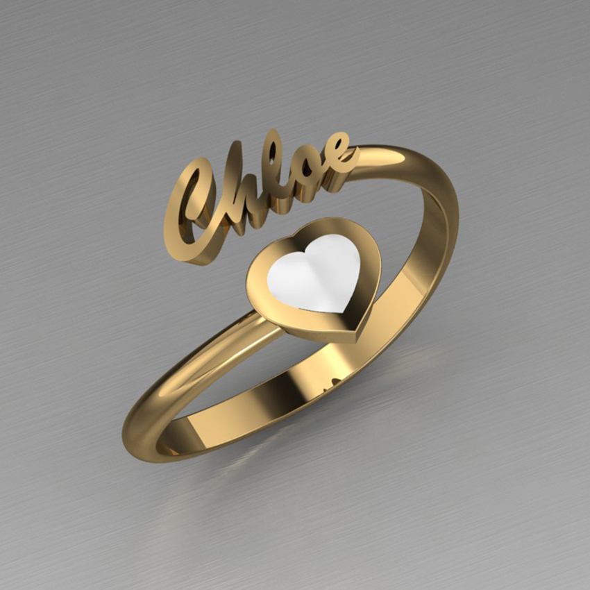 Bague prénom avec coeur de lait maternel  