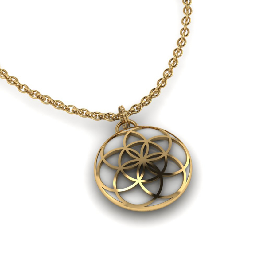 Pendentif rond fleur de vie ajourés au lait maternel  